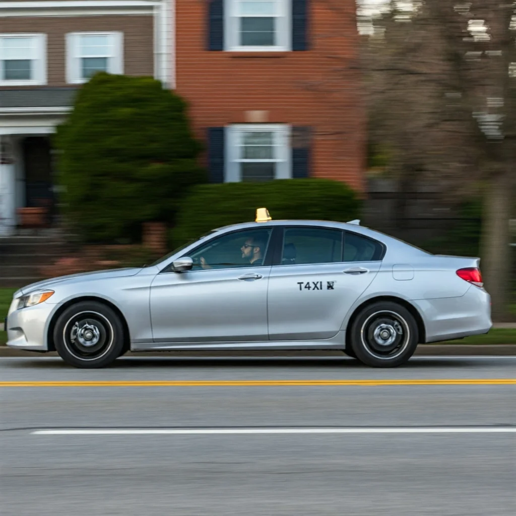 A clean taxi cruising down a Teaneck street